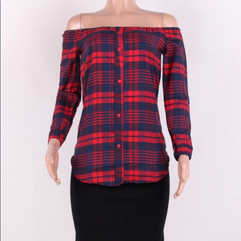 🚨Flash Sale! Piper off-the-shoulder plaid top - Picture 4 of 6